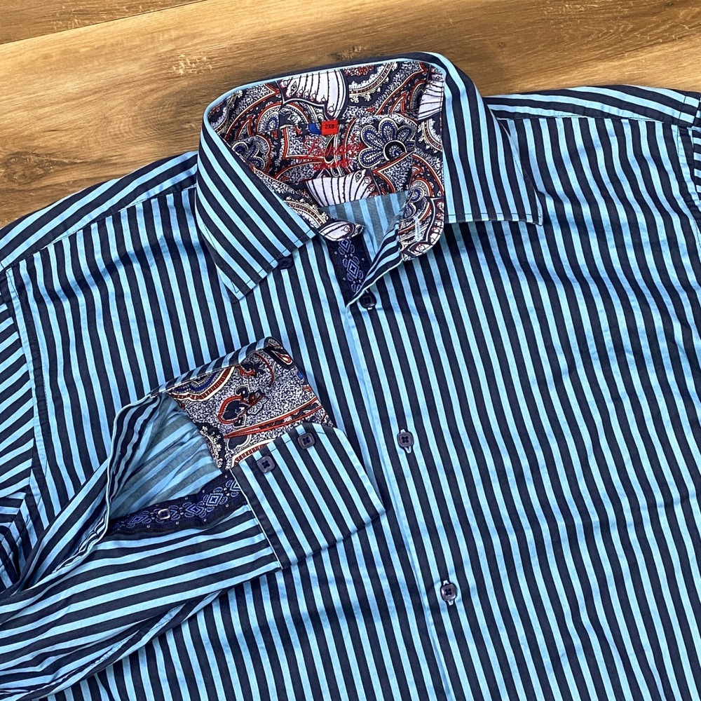 Luchiano Visconti Shirt Mens 2XB Heritage Mercerized Cotton Striped Blue 2-Ply